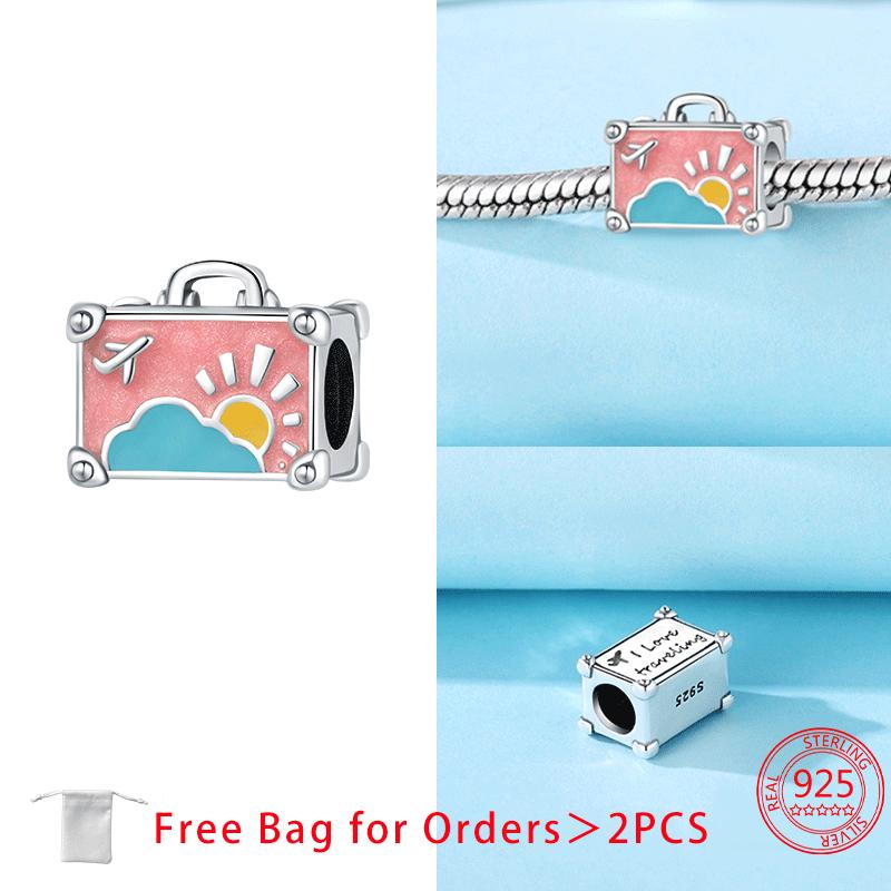 Original Copper Suitcase Pink Camera Plane Paris Tower Charms Beads Pendant Fit Diy Women Bracelet Jewelry Delicate Gifts