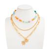 Vintage Gold Color Sun Flower Pendant Necklace Women Geometric Imitation Pearl Resin Glass Beaded Choker Jewelry