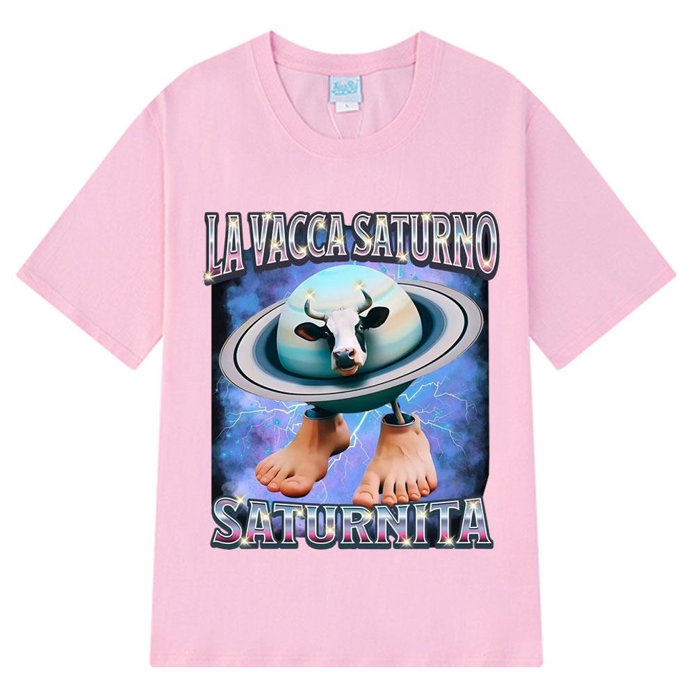 La Vacca Saturno Saturnita Rolig Ko Meme T-shirts Herrkläder Mode Humor T-shirt Casual Lös Bomulls T-shirt Streetwear