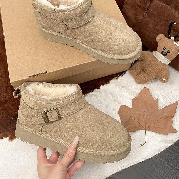Leather Platform Snow Boots Women's Winter 2025 New Velvet Thickened Warm Short Boots Waterproof and Non-slip Cotton Shoes Women