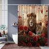 3D Lion And Rose Print Bath Curtain Waterproof & Mildew-Resistant Home Decor Adds Artistic Touch To Bathroom Space