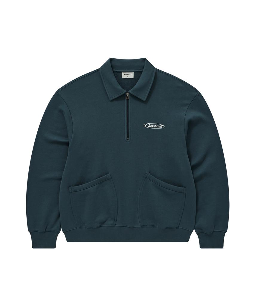 COVERNAT Collared Half-Zip Sweatshirt Dark Blue