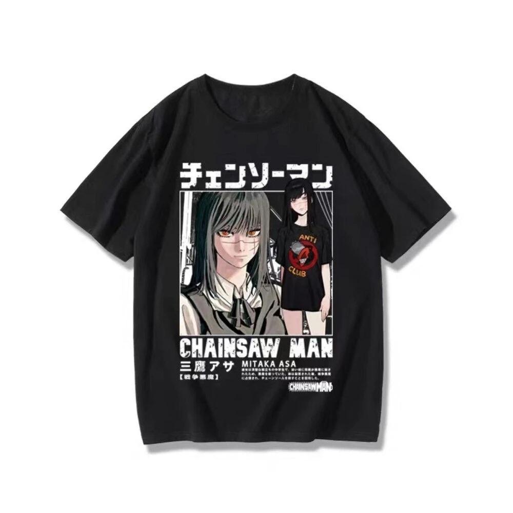 

Новая футболка Chainsaw Man Митака Аса Аниме-принт Хлопковая футболка с коротким рукавом для мужчин и женщин Летняя повседневная уличная одежда Y2k 4XL