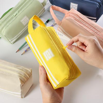 Double Layer Portable Pencil Case Oxford Cloth Double Zipper Pencil Bag For Students Back To School Storage Stationery Supply