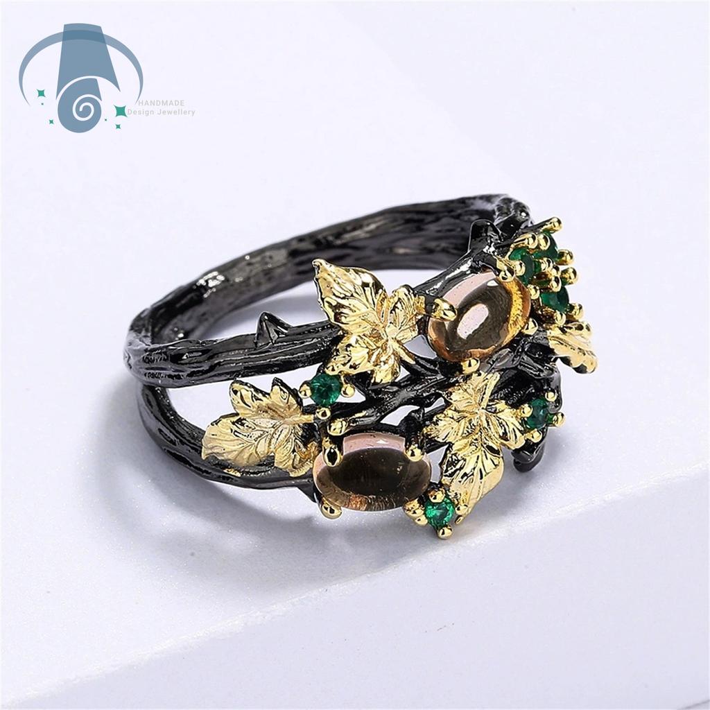 Fashion Ring For Women Colorful Floral Angel Pattern Two Tone Adjustable Crystal Jewelry Gift For Her Daily Wear Boho Chic