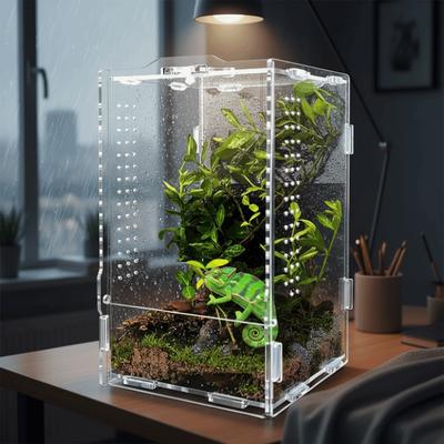 Transparente Reptilien Futterbox Belüftet Ausbruchsicher Springspinnen Terrarium Schnappverschluss Acryl Krabbeltierbox