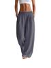 Women's Flowy Linen Wide-Leg Pants - Summer Beach Travel Wear with Elastic Waist & Pockets