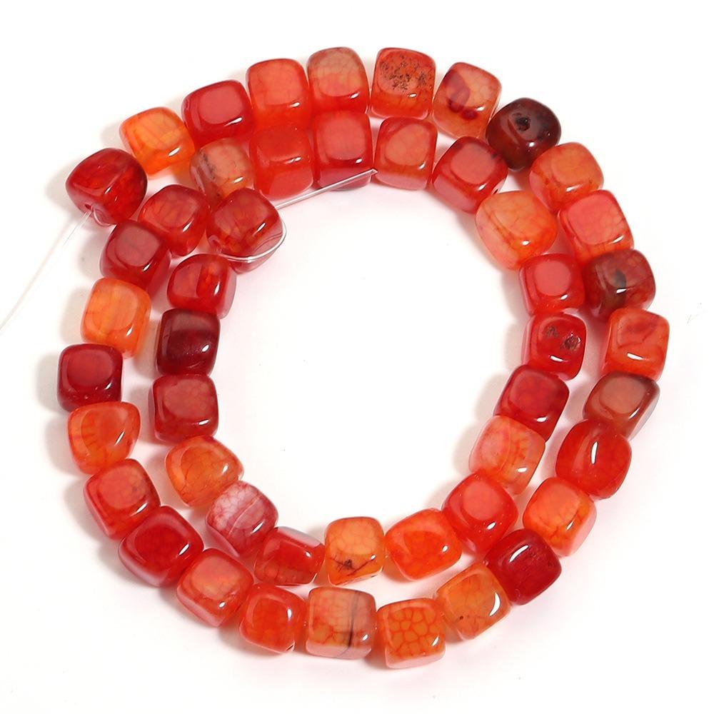 8mm Dragon Pattern Agate Beads DIY Colorful Stone Bead Bracelet Square Crystal Clear Beaded Accessories оранжево-красный
