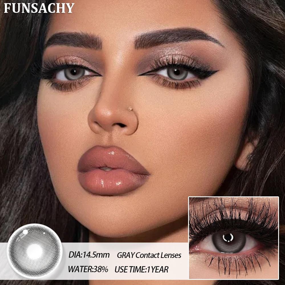 FUNSACHY 1 זוג עדשות מגע אפורות בדרגה 0~-8.00 מיופיה עדשות כחולות אישונים חומים עדשות מרשם קוסמטיקה שנתית יפה