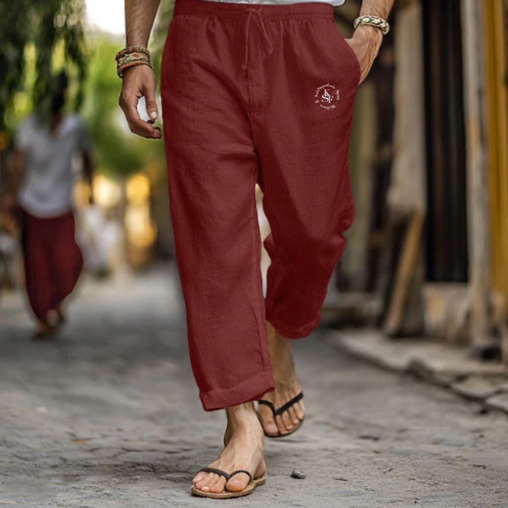 

Летние мужские однотонные льняные прямые повседневные брюки больших размеров, дышащие, удобные, со шнурком, свободные брюки 5XL винный