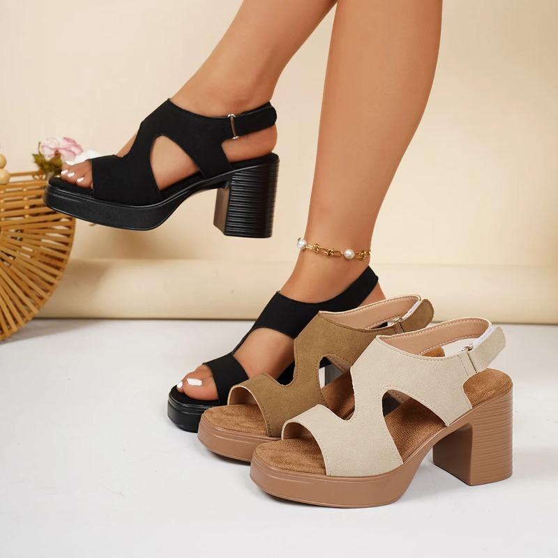 Women's Platform Block Heel Sandals Summer Open Toe Ankle Strap Hollow Out Casual High Heel Shoes Women