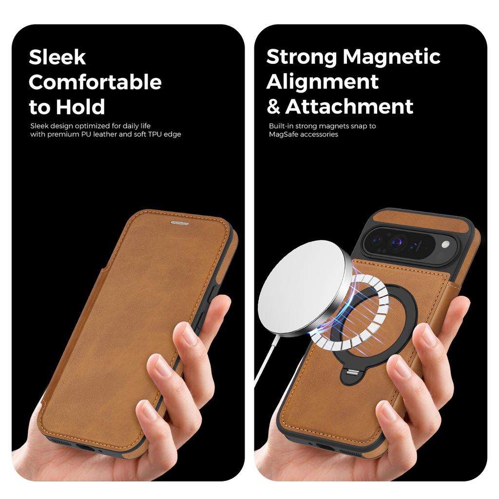 360 Rotating Ring Holder Magnetic Leather Wallet Phone Case For Google Pixel 10 Pro XL 9A 9 8 8A  Shockproof For Magsafe Cover