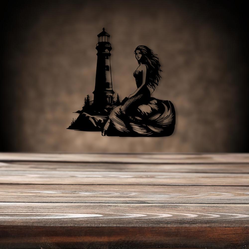 Mermaid Lighthouse Metal Wall Art Coastal Rust Resistant Home Decor Ocean Lovers Gift Farmhouse Hanging Ornament
