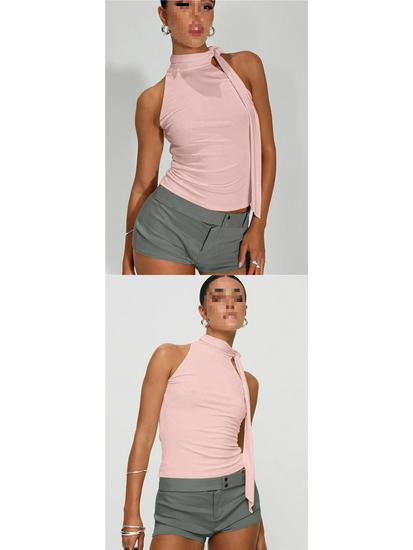 Summer Sleeveless Halter Strap Backless Crop Top for Women