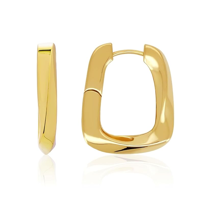 

FH.bird gold earrings Large 18k gold hoop earrings Leave it on [Square] Silver 925 Compatible with metal allergies ladies ring Larger 18k adult