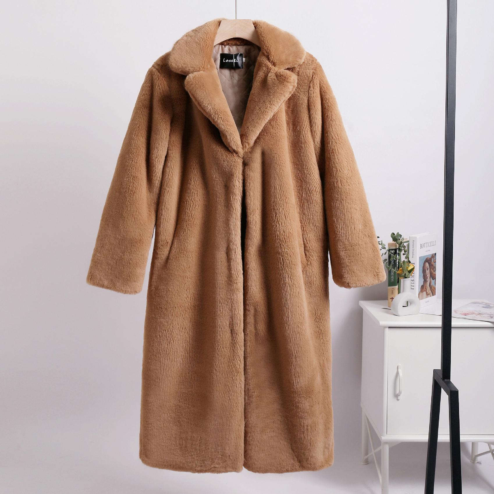 Cappotti invernali in peluche solido Giacca da donna in pelliccia sintetica con risvolto lungo Giacca in pelliccia sintetica di lusso soffice e orsacchiotto Cappotto in pelliccia naturale finta femminile da donna XL cammello