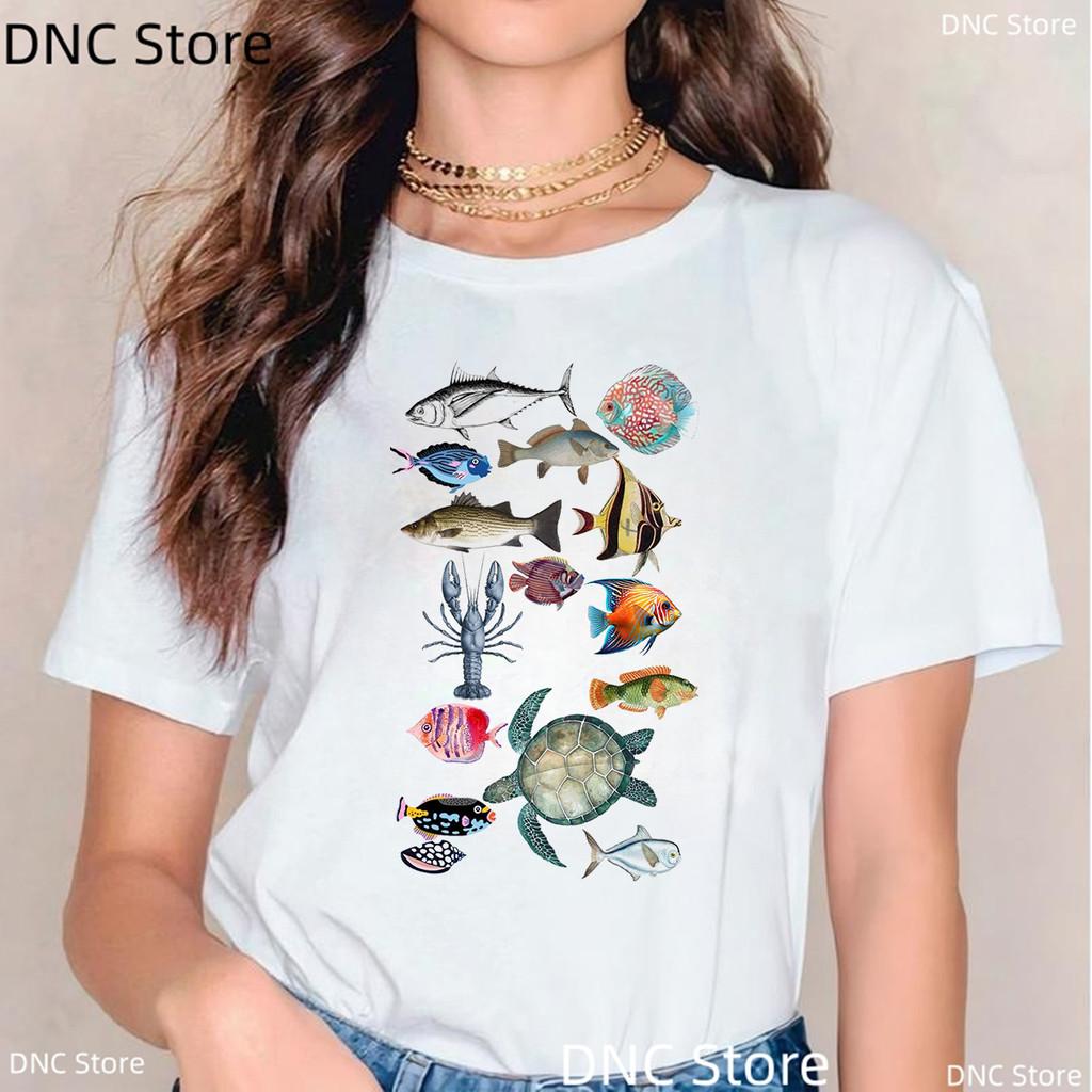 New Women Shark T Shirt Watercolor Shark Shirts,Manta Ray, Marine Creatures, Whale Print Tshirt,Summer Beach Vacation Tshirt Top