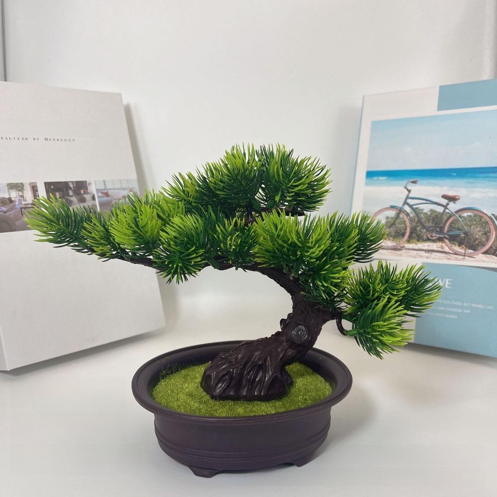 New Green Artificial Bonsai Tree Simulated Greeting Pine Artificial Faux Plants Black Fake Potted Plant Living Room Ornaments