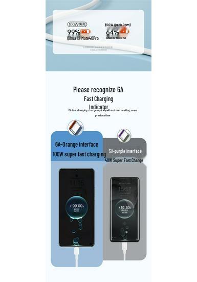 Tafik Type-C Cable for Huawei 6A Fast Charging: Compatible with P70, P30, P40, Mate, Honor, Nova7.
