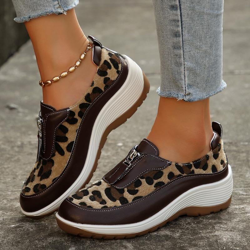 Spring and autumn new large size flat-soled single shoes platform-soled wedge heel casual shoes women's front zipper sneakers women's