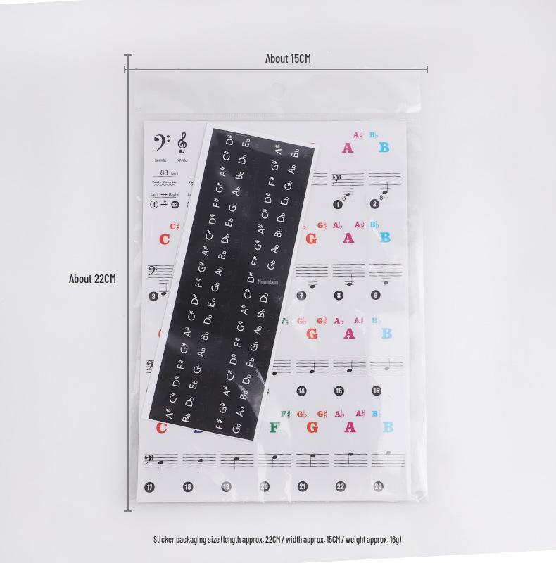 

Colored Piano Keyboard Stickers with Staff and Simplified Notation for Self-Study
