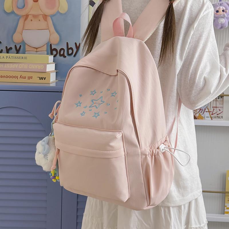 Women's Star Embroidered Backpack Junior Senior High School Schoolbag