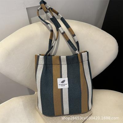 Striped Canvas 2025 New Casual Trend Large Capacity Commuter Autumn Fashion One Shoulder Underarm Portable Tote Bag