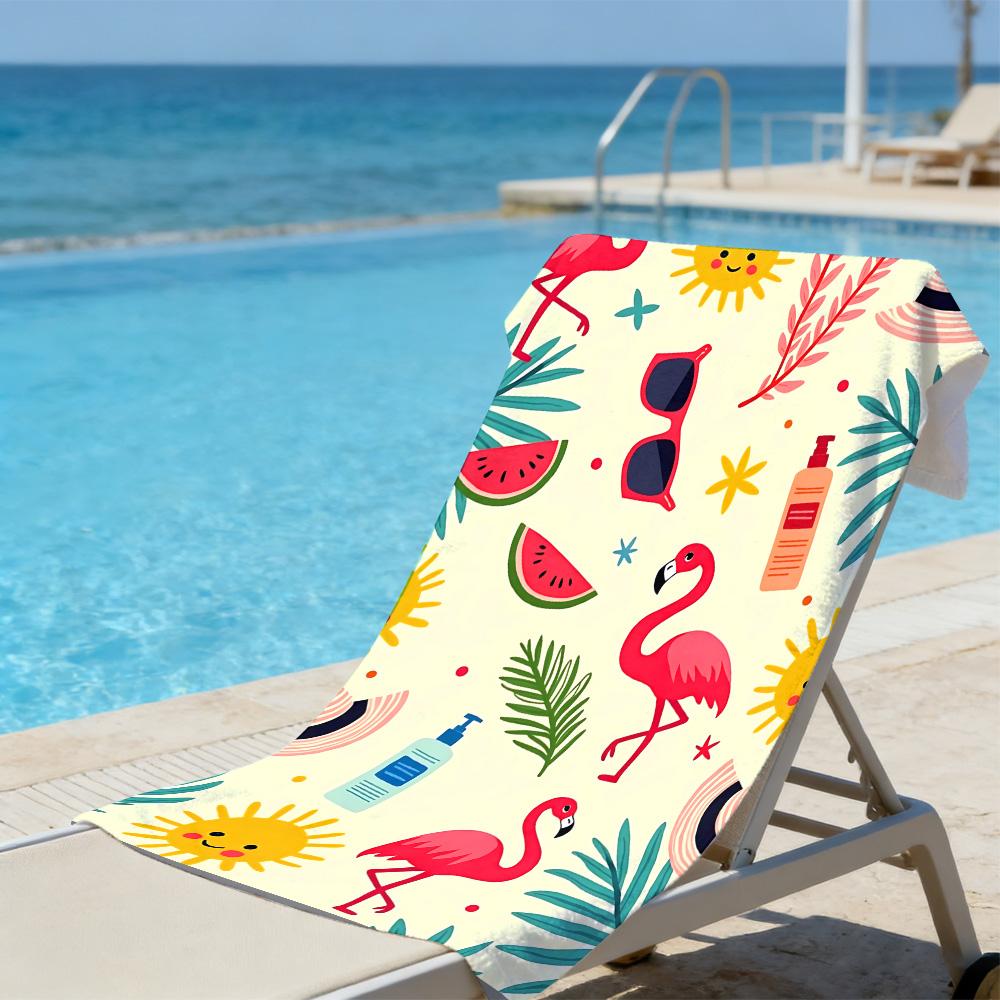 Süßes Flamingo Sommer Strandtuch – Übergröße Schnelltrocknend Sandfrei mit Sonnen- & Wassermelonen-Print