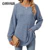 Herbst und Winter Damen Bluse Langarm Loose Rundhals Pit-Stripe Milled Tops