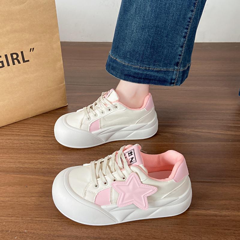 Fashion Sports Shoes Spring New Round Head Deep Mouth Splicing Before Lacing Anti-slip Wear-resistant Flat Low Top Single Shoes