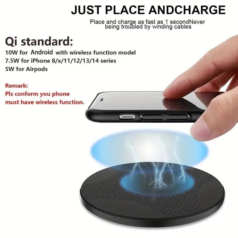 10W Wireless Charger Pad Stand Desktop Ultra-thin Mobile Phone Fast Charging Dock Station For iPhone 16 15 14 13 12 11 Samsung Xiaomi