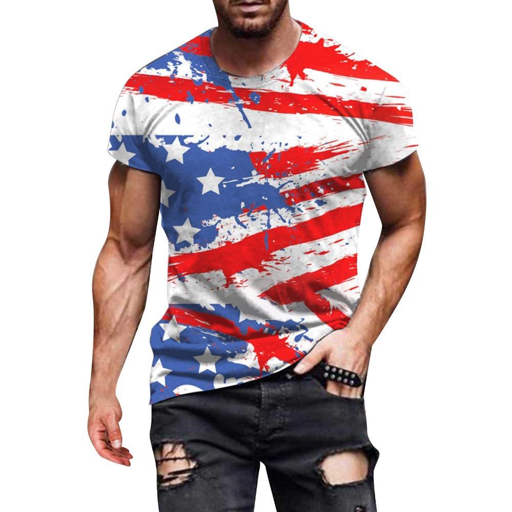 Flag Pattern 3D Digital Printing Men's Casual Round Neck Short Sleeved T-shirt