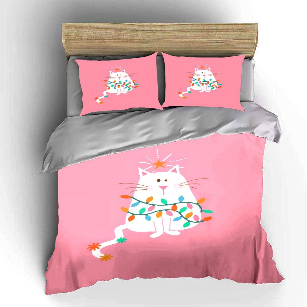 Cartoon Cat Festive Decor Set Soft Comfortable Duvet Cover Bedding Set Included 1*Duvet Cover & 2*Pillowcases, Gift