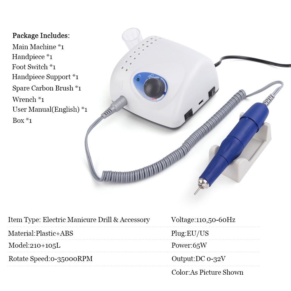 65W 35000RPM Professional Manicure Pedicure Machine High Precision Polish Nail File Bits Electric Nail Drill Manicure Machine