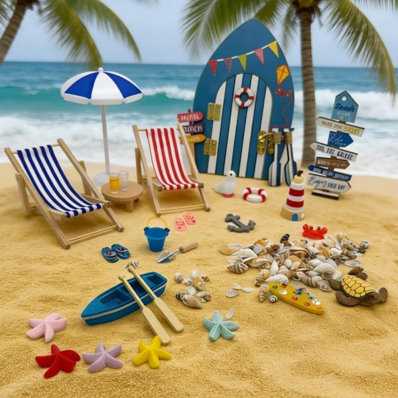 Creative Beach Scene Display Set with Accessories For Doll House Enthusiasts Microlandscape Beach Seashore Scene Setting