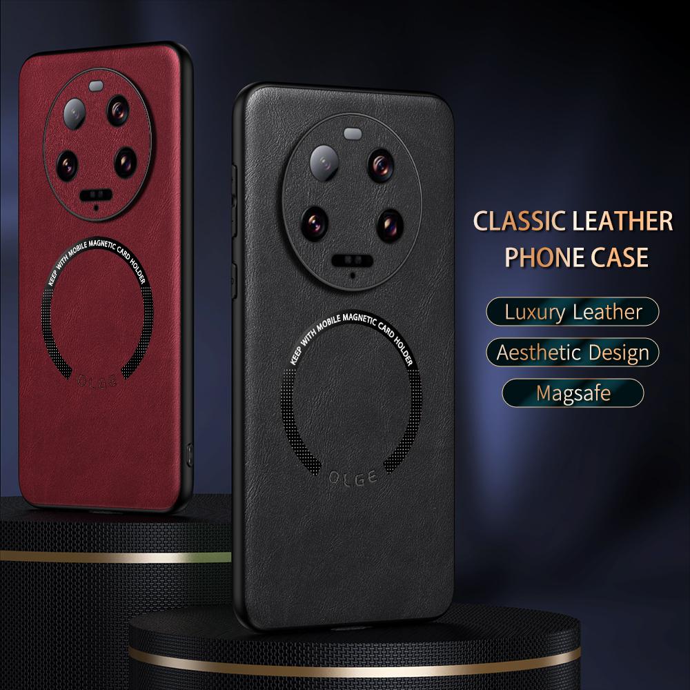 Luksusowe skórzane etui magnetyczne Magsafe do Xiaomi 14 13 12S 11 13T 5G Etui z uchwytem samochodowym Silikonowe odporne na wstrząsy Pokrowiec ochronny