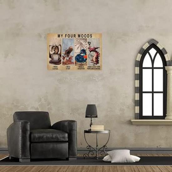 Rustic Retro Metal Tin Sign Dragon My Four Moods Metal Poster Plaque Boys Room Decor Old Fashion for Home Living Bedroom Coffee Wall Decor 8x12 inch