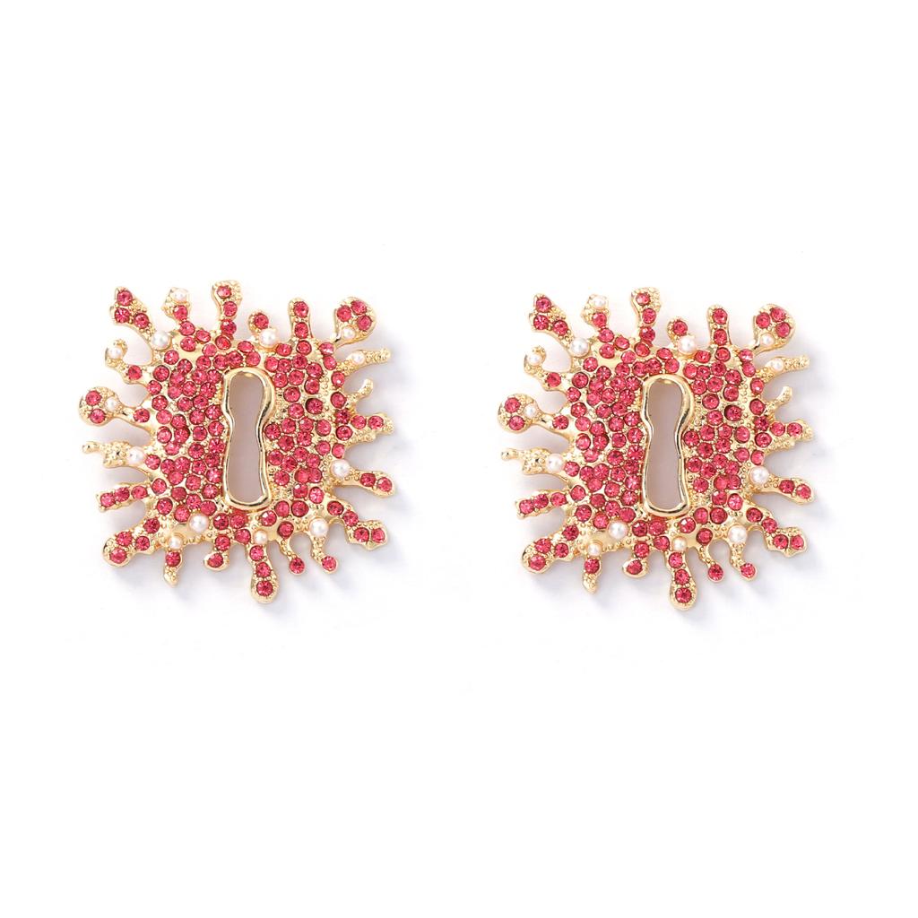 DIGADAGU Alloy Rhinestone Keyhole Geometric Stud Earrings New Simple Exaggerated Earrings Women Party Zircon Accessories