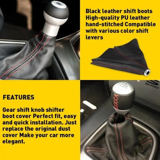 Black PVC LeatherRed Stitch ManualAuto Gear Shift Knob Shifter Boot Cover