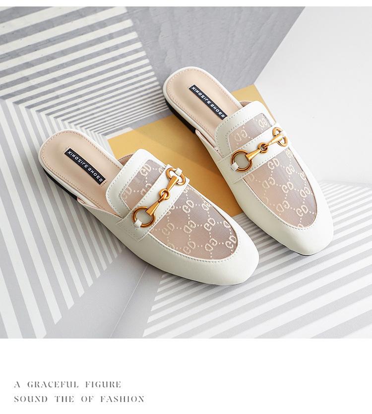 

Кожаные полутапочки женские ins носить сумка голова сандалии женские 2025 новые плоские ленивые туфли пуговица-лошадка туфли Мюллера 41