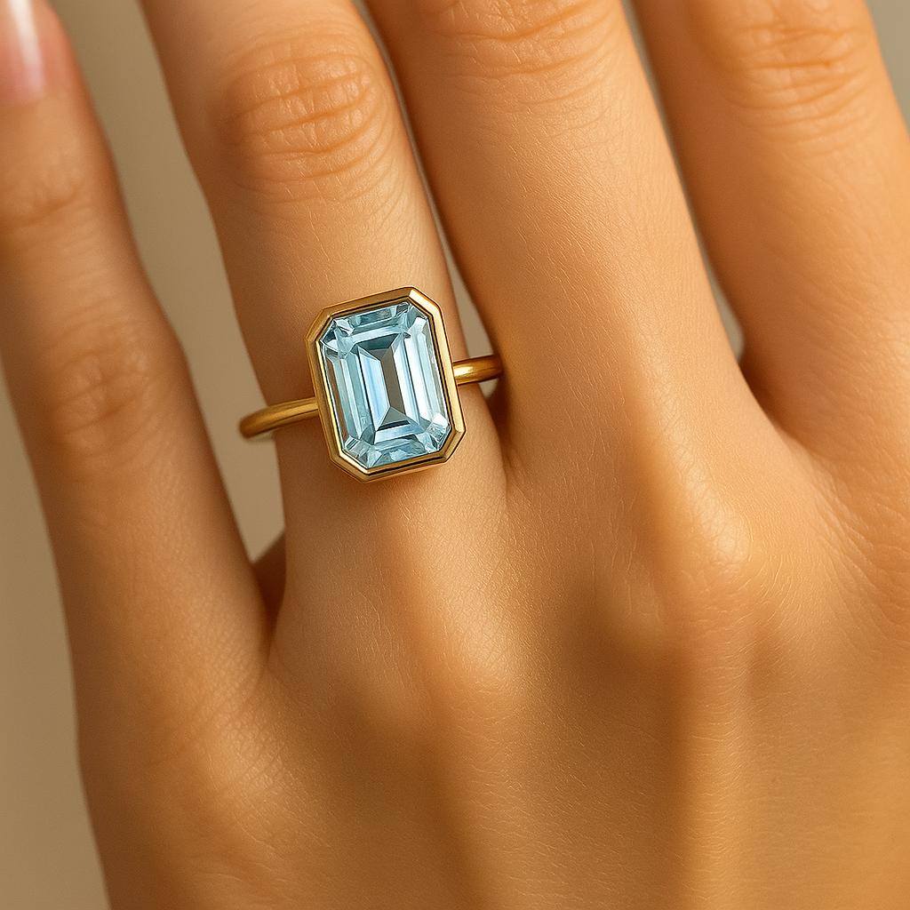 Vintage Emerald cut Aquamarine Engagement Ring Promise Ring For Her Anniversary Gift For Wife Christmas Present