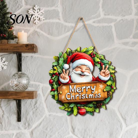 Farmhouse Style Festive Signs Wooden Christmas Hanging Pendant, Snowman/Santa Claus/Gnome Ornament with Indoor Outdoor Xmas Decor Hemp Rope