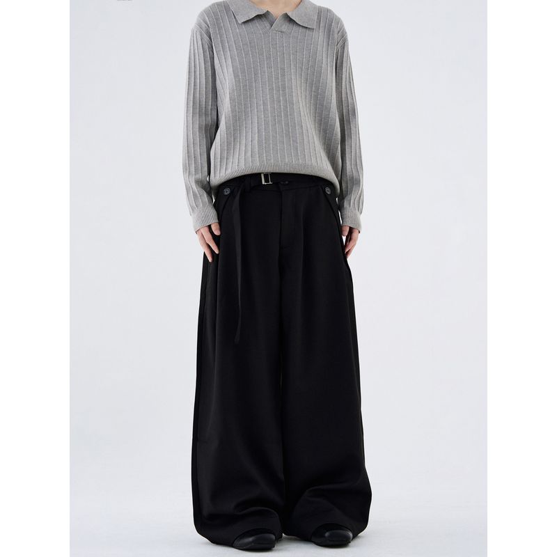 Kisko High-End American-Style Adjustable Waistband Drape Casual Trousers Unisex Split Design Wide-Leg Loose Pants