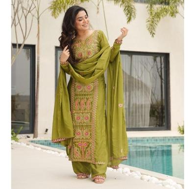 Women Designer Traditional Kurta Pant Dupatta Set Indian Bollywood Soft Creap Salwar Suit Kurti