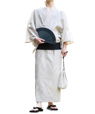 Ensemble Yukata Rochelle Shingen Pliant et Taille Naturel Motif Kasuri Facile à Yukata Été Uni Japonais Homme 6 Pièces (Yukata, Obi, Geta, Sac,