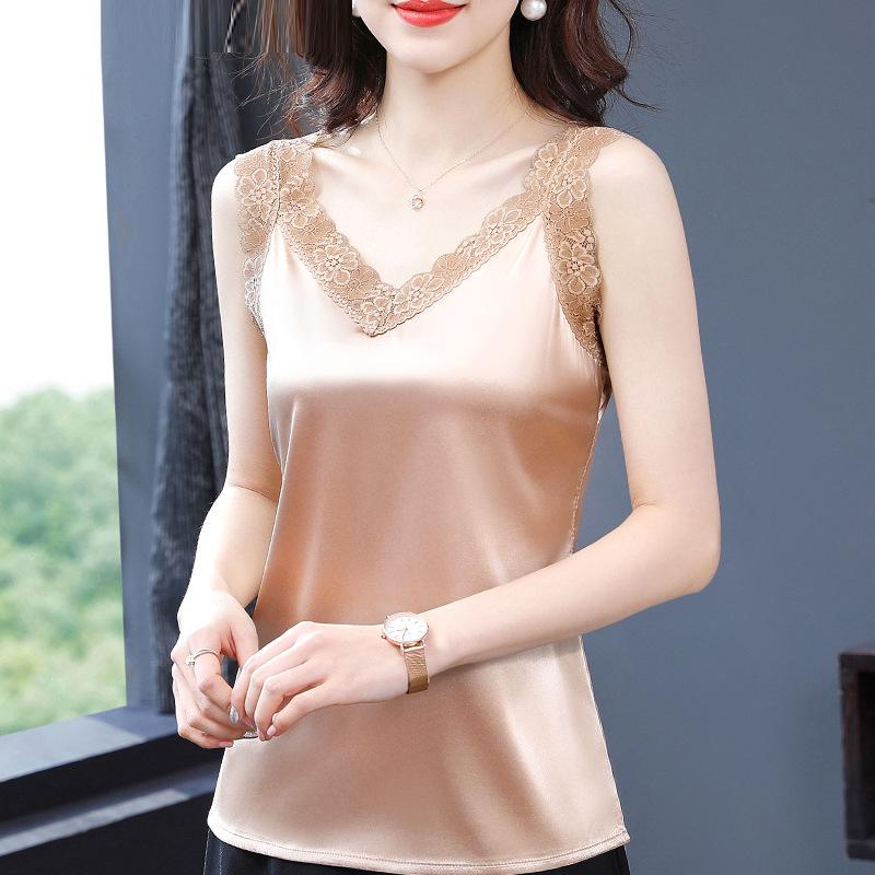 Women's V-Neck Satin Camisole - Sleeveless Black or White Top