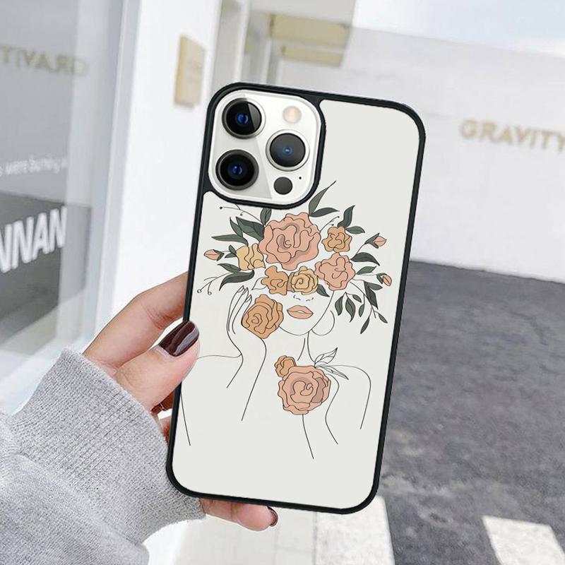 Line Art Sketch Flower Girl Phone Case For iPhone 17 Air 15 16 Cover  11 13 14 Pro Max 12 Plus Max Fundas