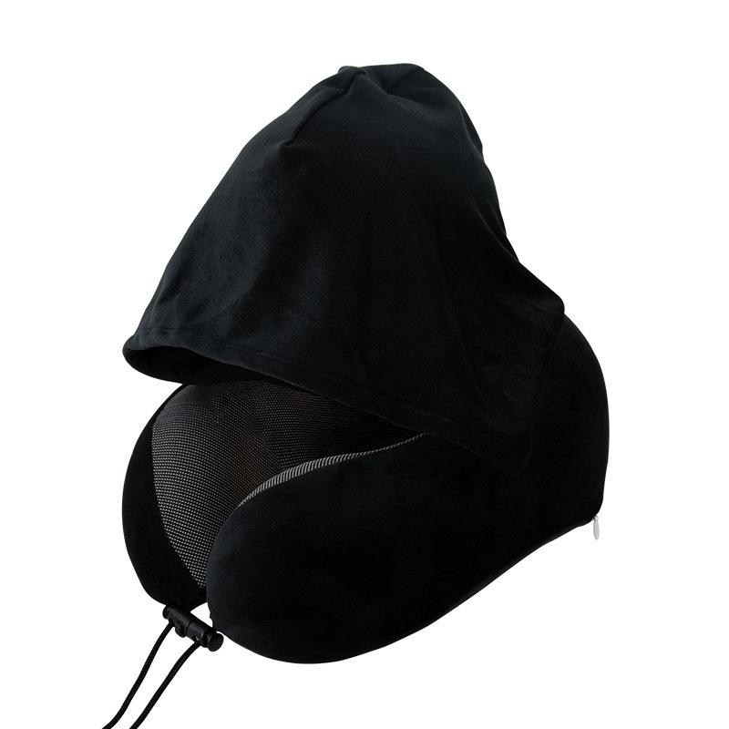 Particle U-Shaped Hooded Neck Pillow: Multi-functional, Light-Blocking, Breathable, for Airplane Nap & Lumbar Support