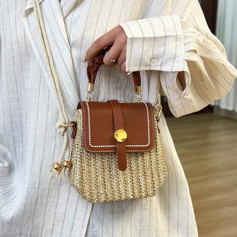 Bag women's bag new summer seaside travel shoulder messenger box bag literary straw woven small square bag