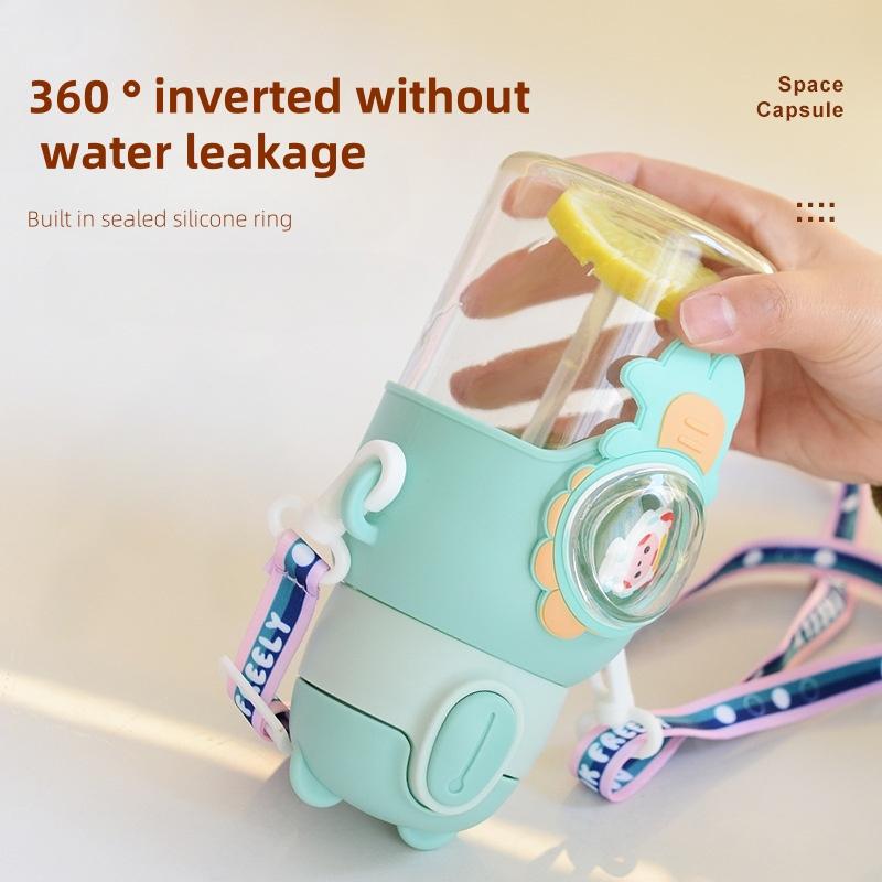 600ML Summer Water Cup Leak-proof Water Bottle With Straw Kawaii Kettle Cartoon Pattern Portable Plastic Water Cup Drinking Cup